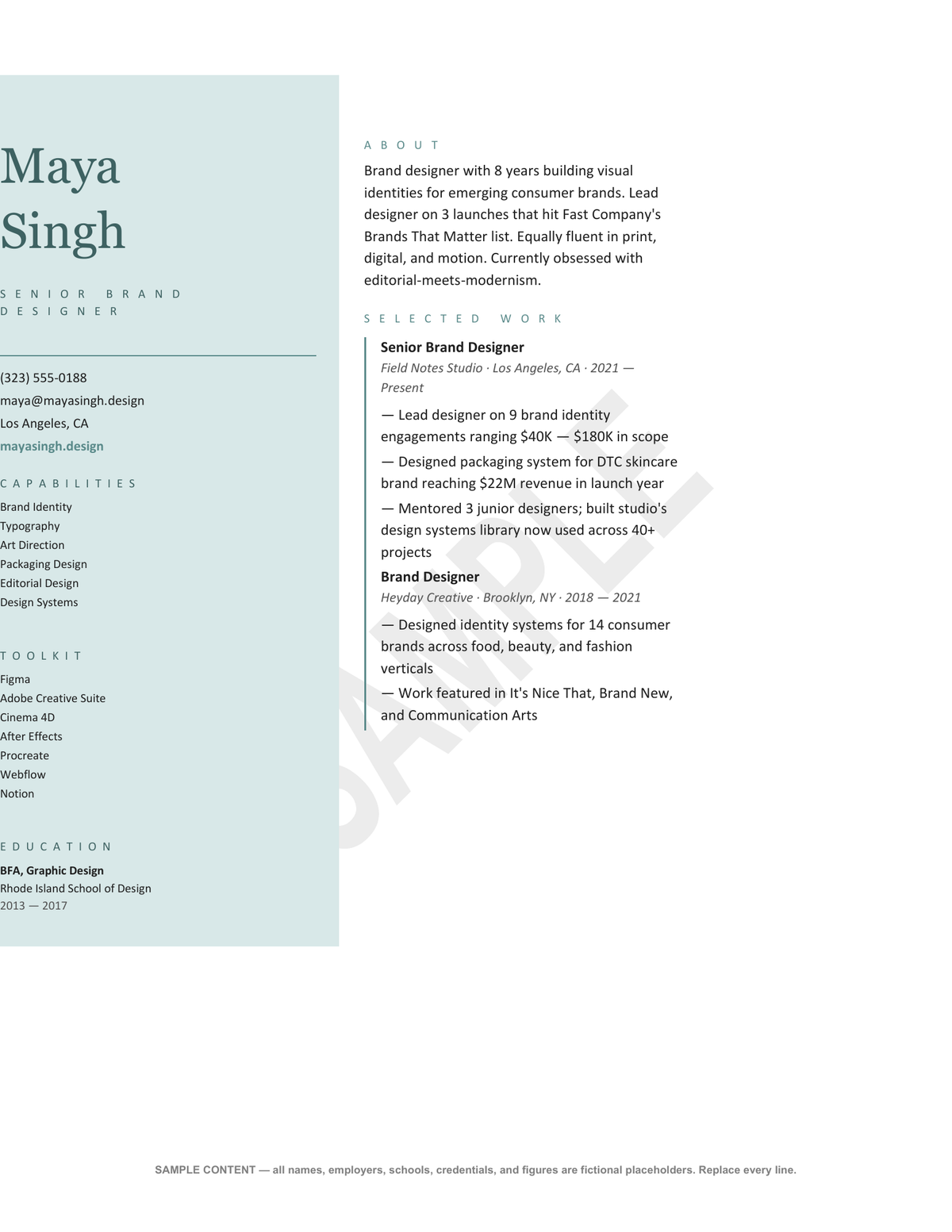 Designer Resume Template — Editable Word + SAMPLE PDF