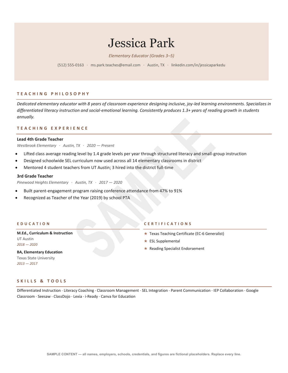 Teacher Resume Template — Editable Word + SAMPLE PDF