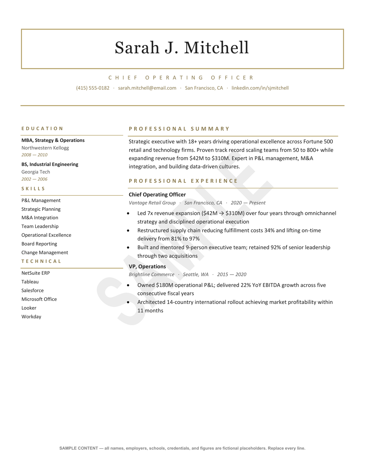 Executive Resume Template — Editable Word + SAMPLE PDF