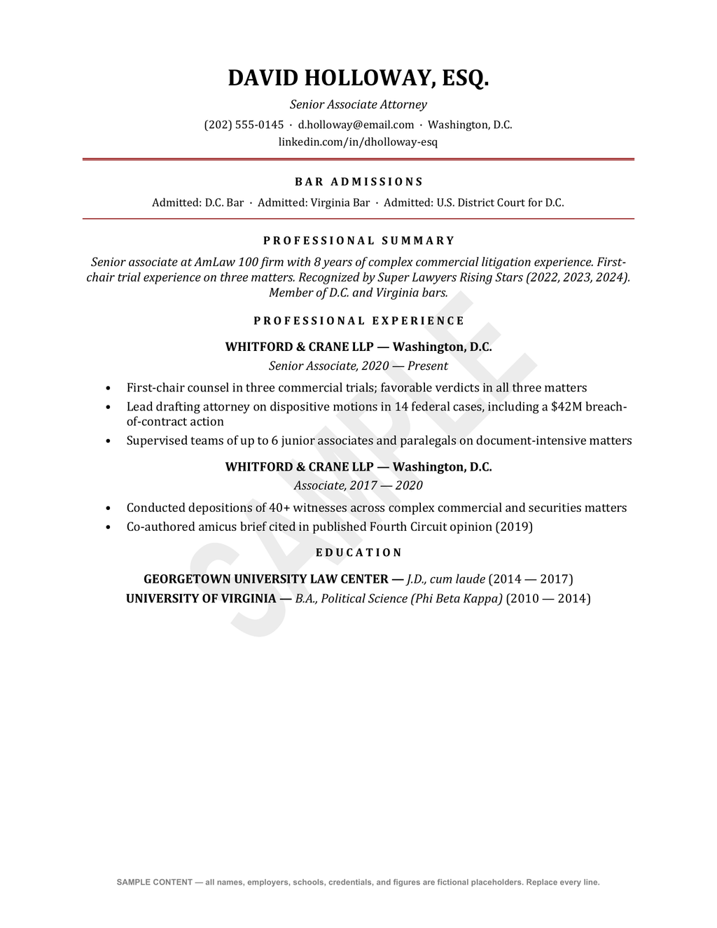 Legal Resume Template — Editable Word + SAMPLE PDF