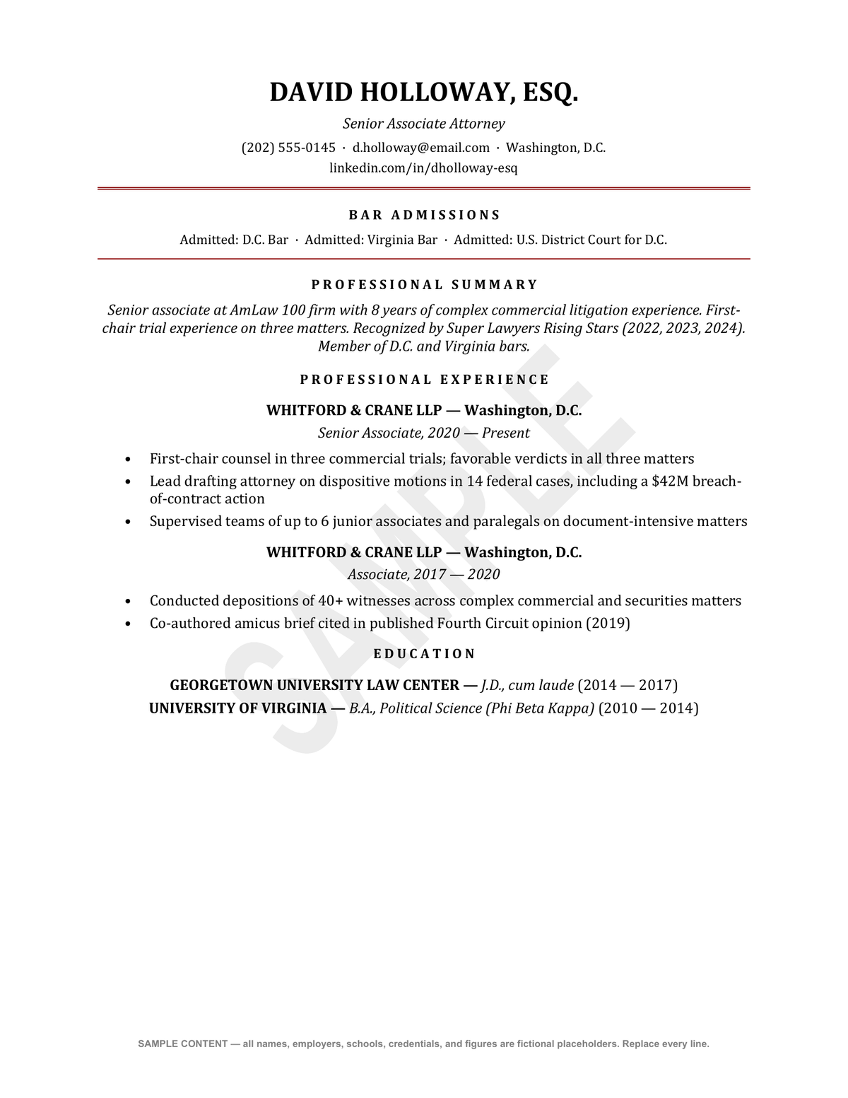 Legal Resume Template — Editable Word + SAMPLE PDF