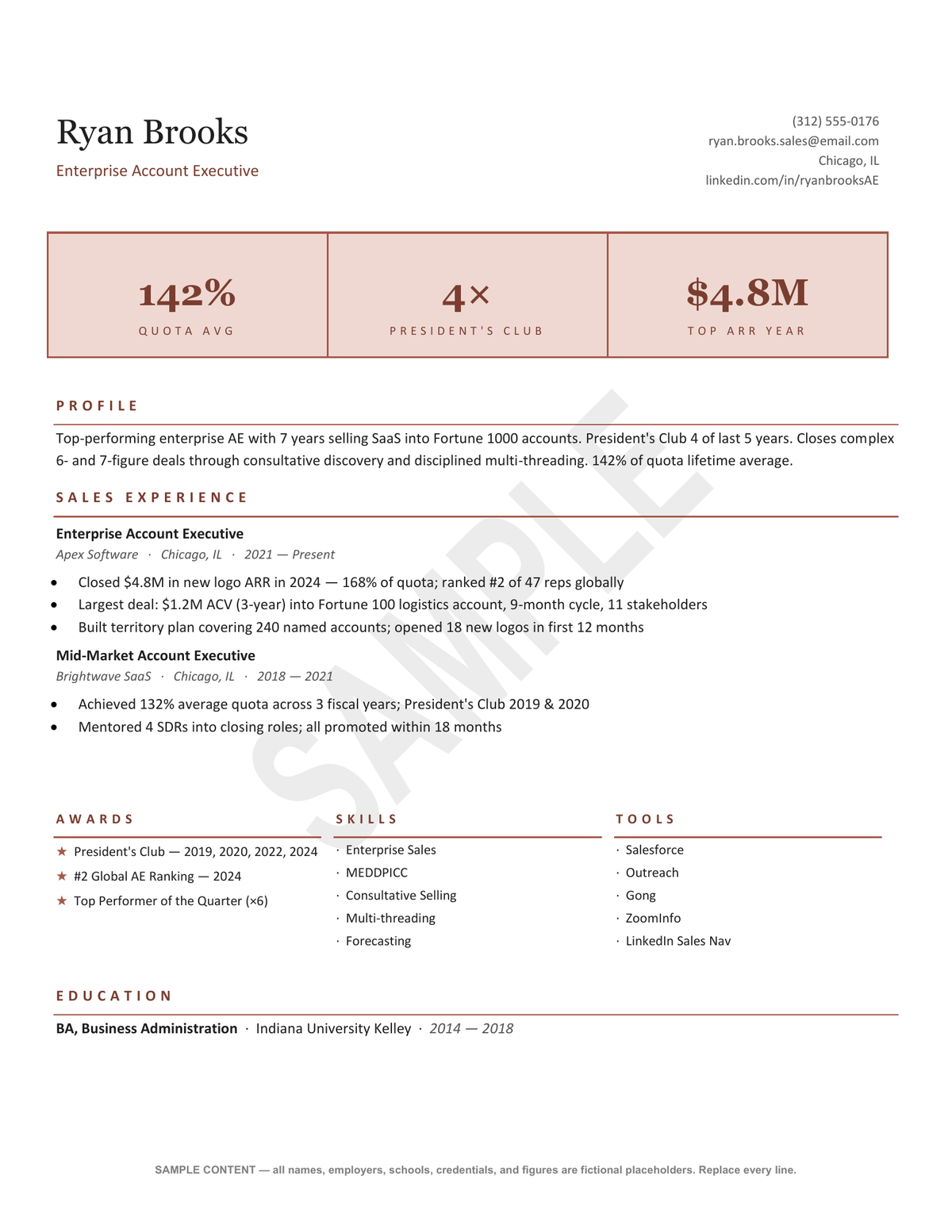 Sales Resume Template — Editable Word + SAMPLE PDF