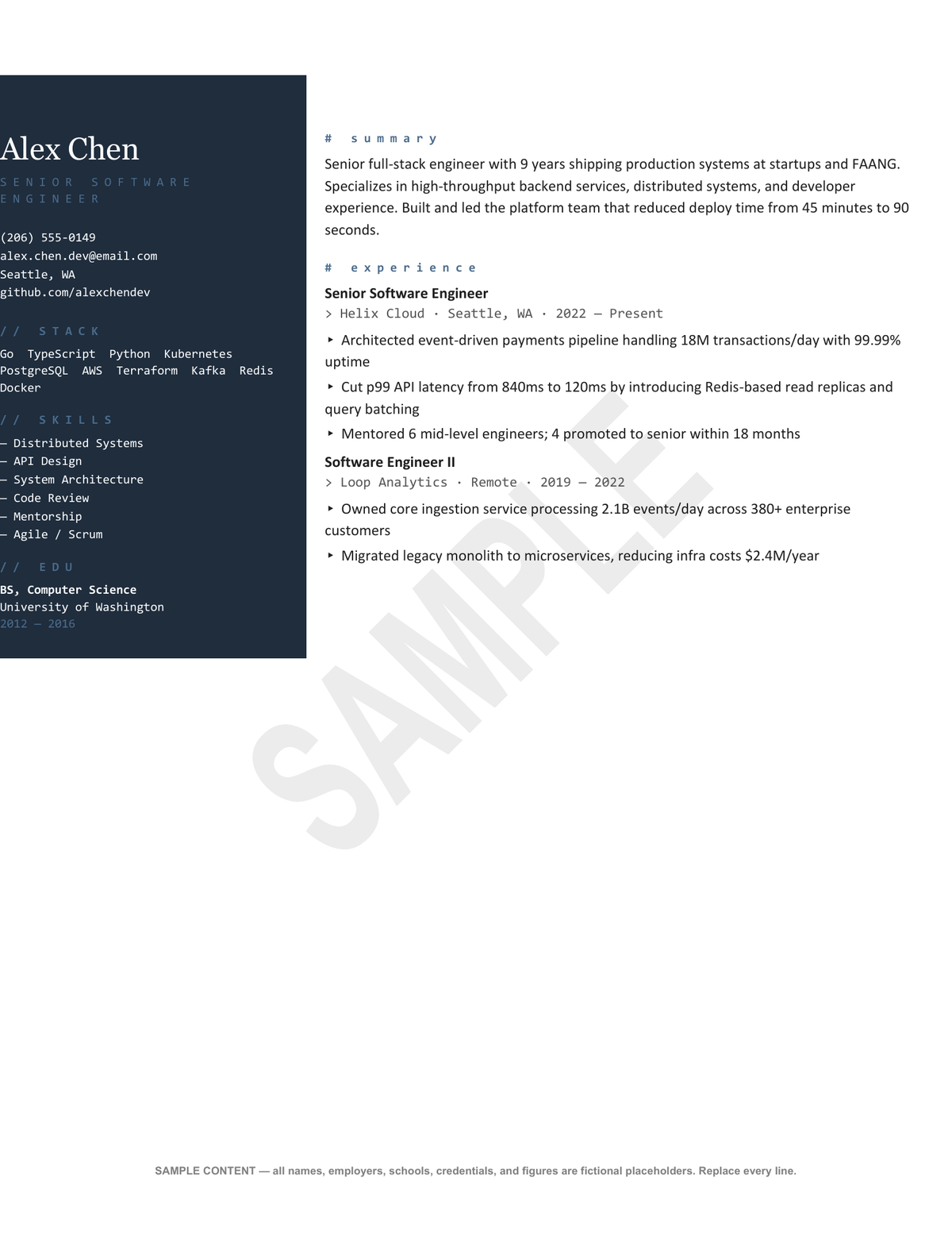 Software Engineer Resume Template — Editable Word + SAMPLE PDF